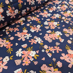 Golden Aster, Floral Fabric, Navy Fabric