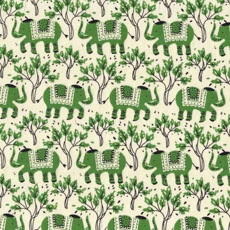 Green Elephant Run - Cotton Canvas Fabric
