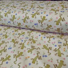 Green Frog FLANNEL on White flannel fabric