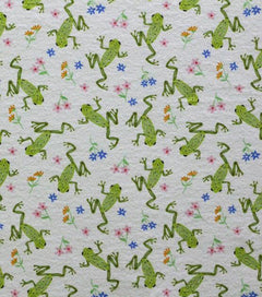 Green Frog FLANNEL on White flannel fabric