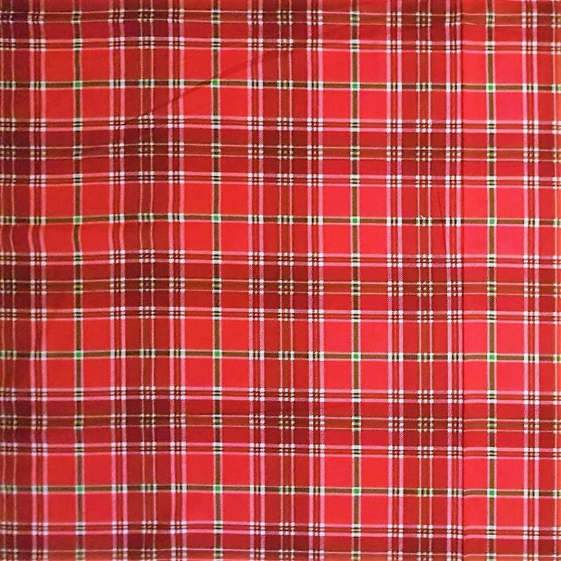 Green Stripes on Red Christmas Plaid FLANNEL Fabric