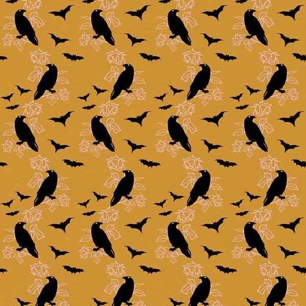 Halloween Fabric Crow Fabric In Gold-Drop Dead Gorgeous