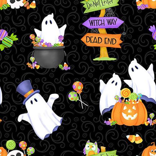 Halloween Fabric Ghosts, Pumpkins Glow In the Dark Fabric