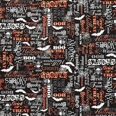 Halloween Fabric Glow in the Dark Fabric with Text - Fabric Design Treasures