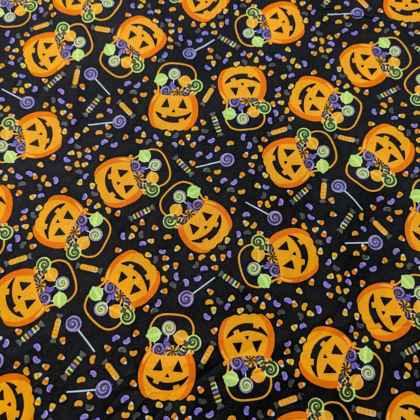 Halloween Fabric, Jack O' Lantern Pumpkins and Corn Candy