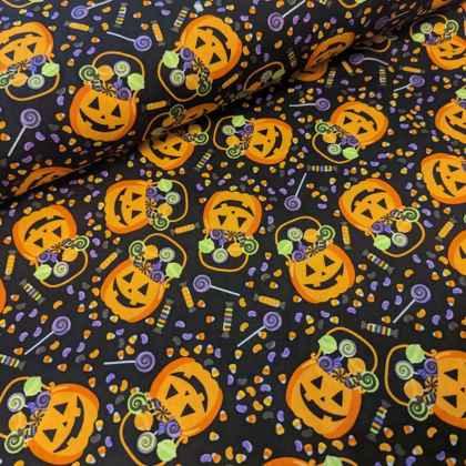 Halloween Fabric, Jack O' Lantern Pumpkins and Corn Candy