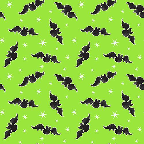 Halloween Fabric Tossed Bats on Green Glow In the Dark Fabric