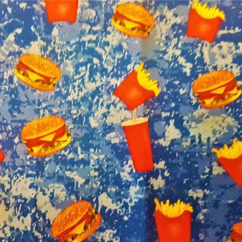 Hamburger Fabric, Light Blue, Fries Fabric, Fast Foods Fabric