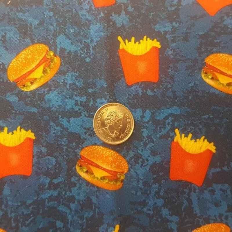 Hamburger Fabric, Navy, Fries Fabric, Fast Foods Fabric