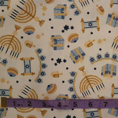 Hanukkah Menorah Cotton Fabric on White