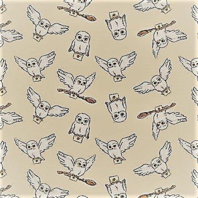 Harry Potter Hedwig Flannel Fabric on Cream
