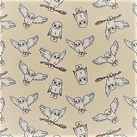 Harry Potter Hedwig Flannel Fabric on Cream - Fabric Design Treasures