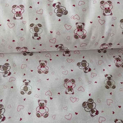Heart and Teddy Bear FLANNEL on Cream Flannel - Fabric Design Treasures