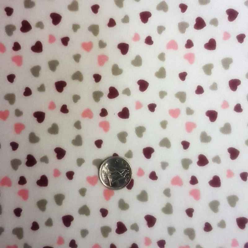 Hearts FLANNEL in Burgundy, Grey and Pink | Fabric Design Treasures