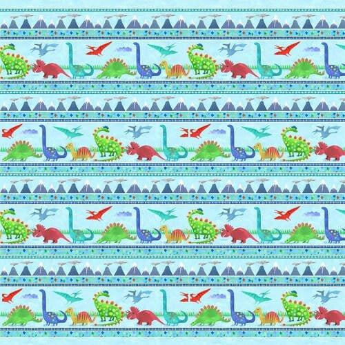 Henry Glass Dinosaur Border Stripe Dinosaur Kingdom - Fabric Design Treasures