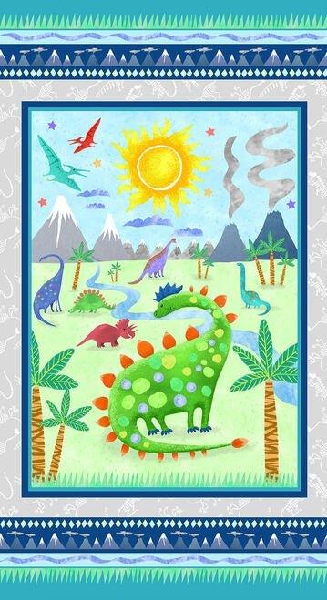 Henry Glass King Dinosaur Panel Fabric Dinosaur Kingdom