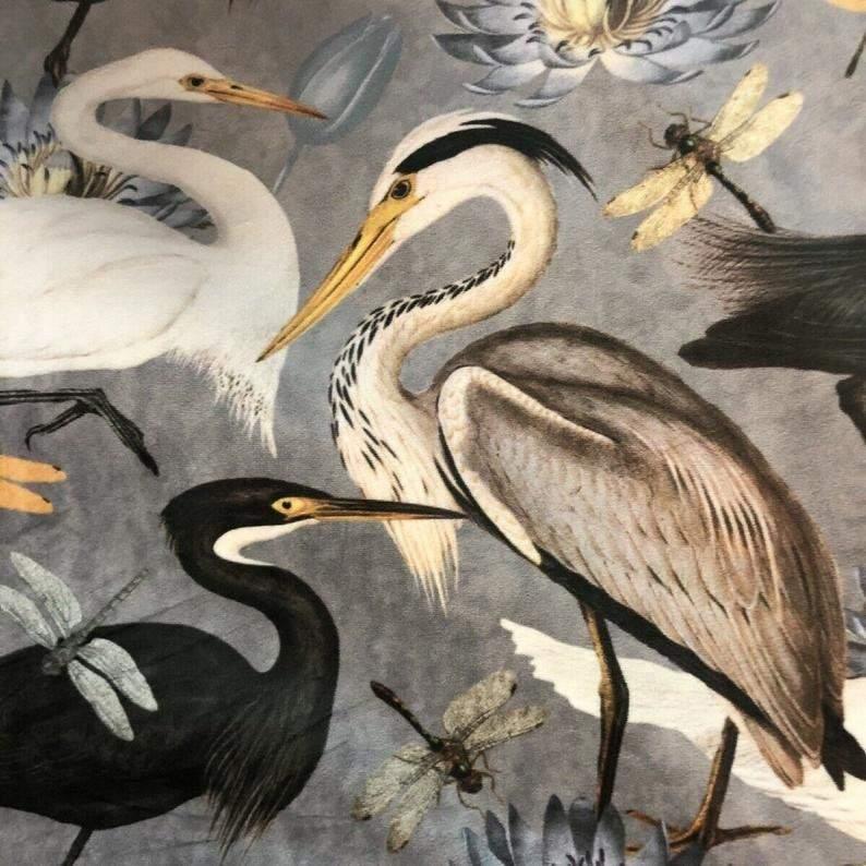 Heron, Dragonflies Italian Velvet Digitally Printed