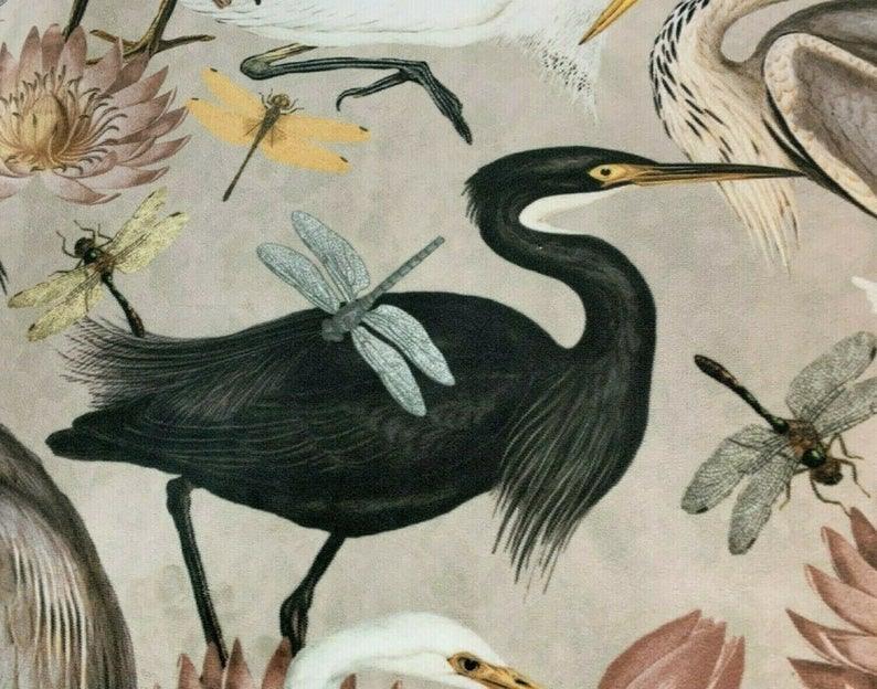 Herons Dragonflies Lotus and Cranes, Italian Velvet Deluxe