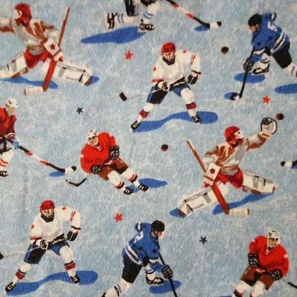 Hockey FLANNEL, Hockey Players, Light Blue Hockey fabric - Fabric Design Treasures