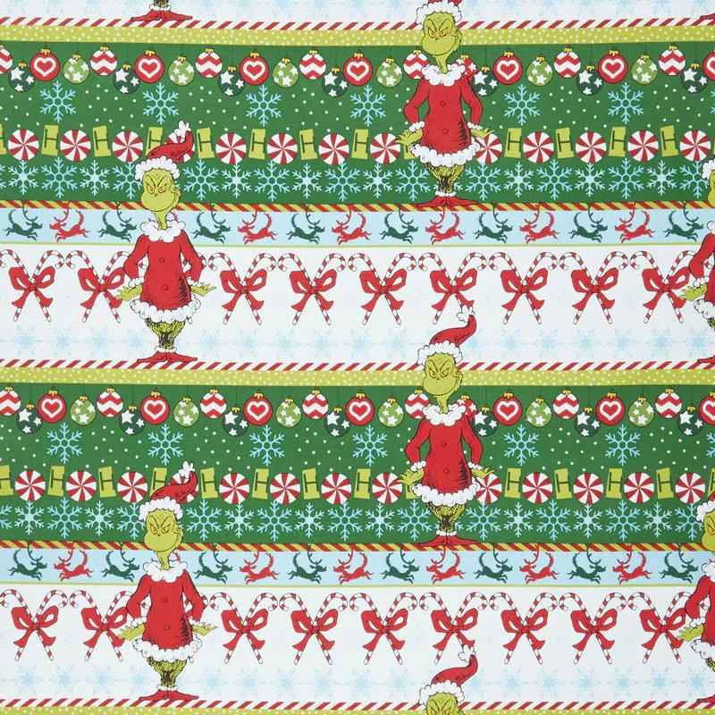 How the Grinch Stole Christmas - White Candy Stripe | Fabric Design Treasures