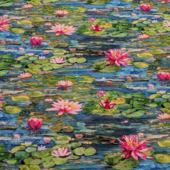 Impressionist Water Lily Cotton Canvas Fabric, Claude Monet