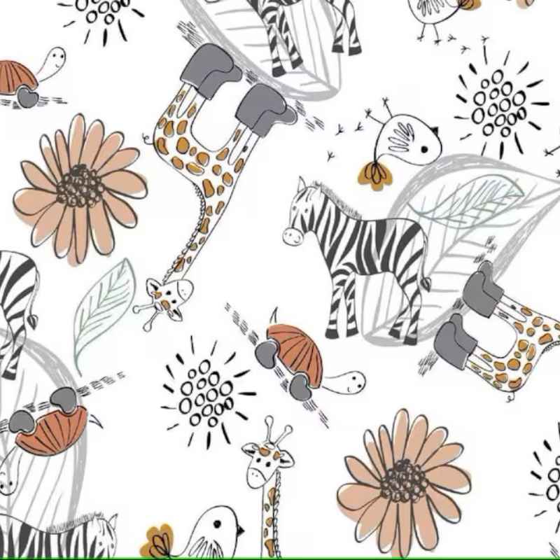 Interlock Knit, Oeko-Tex Standard, Doodle Giraffe & Zebras | Fabric Design Treasures