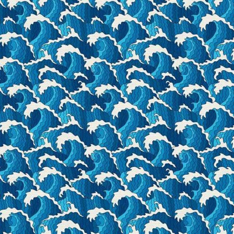 Japanese Garden Fabric Blue and White Waves Fabric