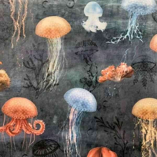 Jellyfish Dark Ocean Italian Velvet Digitally Printed