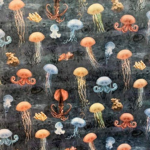 Jellyfish Dark Ocean Italian Velvet Digitally Printed