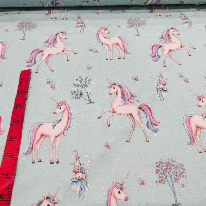 KNIT Poppy Jersey Fabric Unicorn Paradise Blue