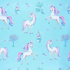 KNIT Poppy Jersey Fabric Unicorn Paradise Blue