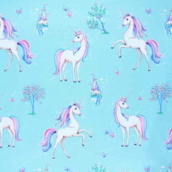 KNIT Poppy Jersey Fabric Unicorn Paradise Blue