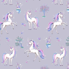 KNIT Poppy Jersey Fabric Unicorn Paradise Grey