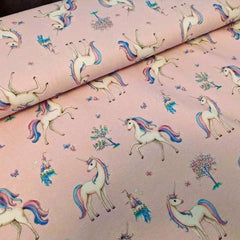 KNIT Poppy Jersey Fabric Unicorn Paradise Pink