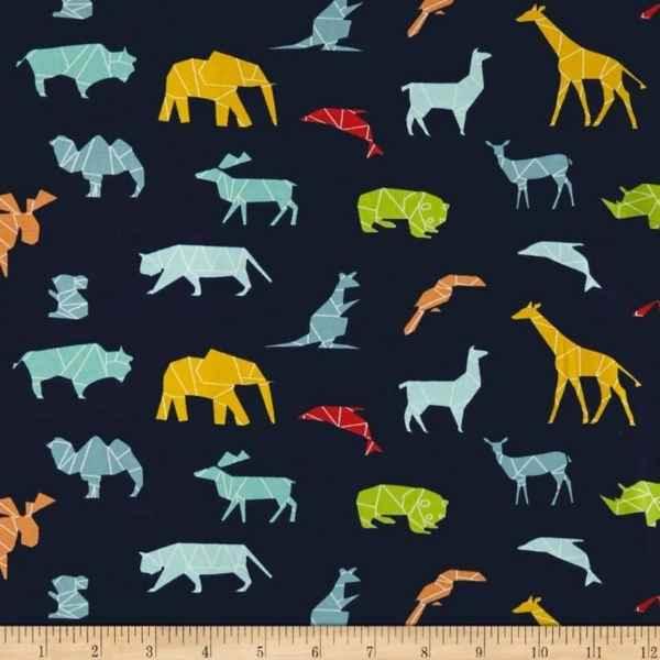 KNIT, Safari Animals STOF France Navy Jersey Knit Fabric