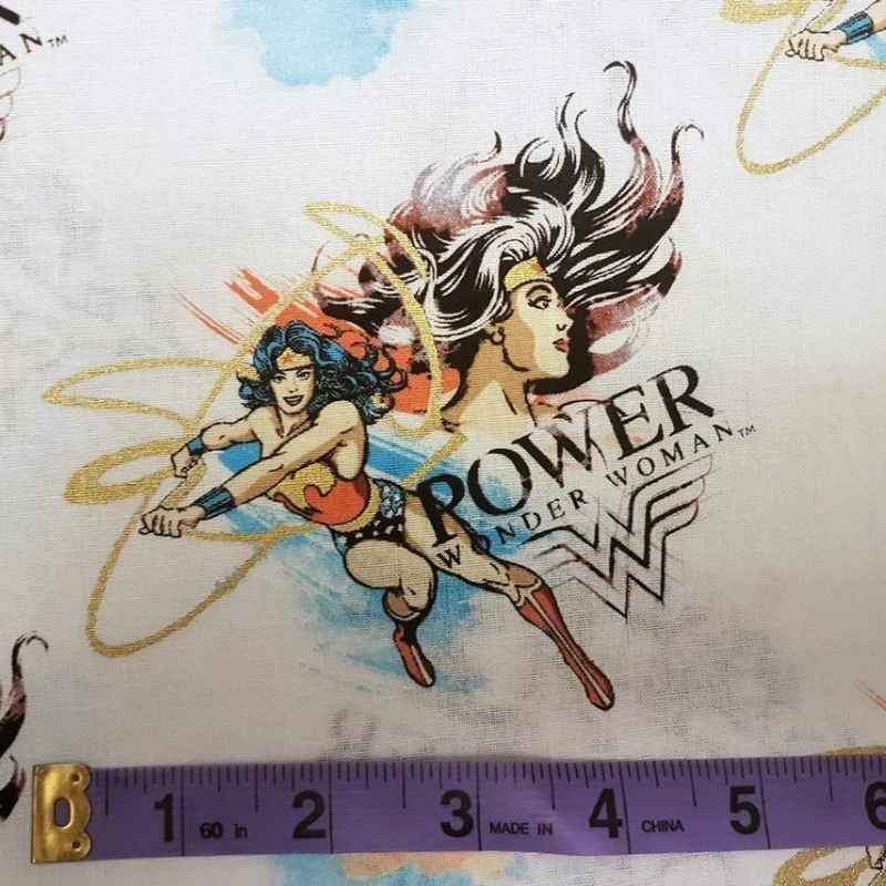 Licensed Superhero Fabric, Wonder Woman Fabric, Metallic Accent