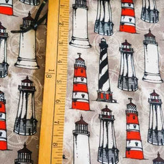Lighthouse Fabric, Multi Lighthouse Fabric, Cotton Fabric