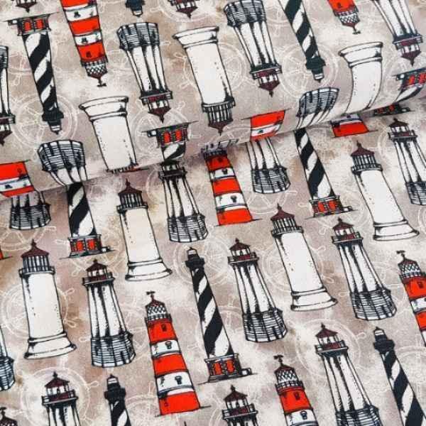 Lighthouse Fabric, Multi Lighthouse Fabric, Cotton Fabric