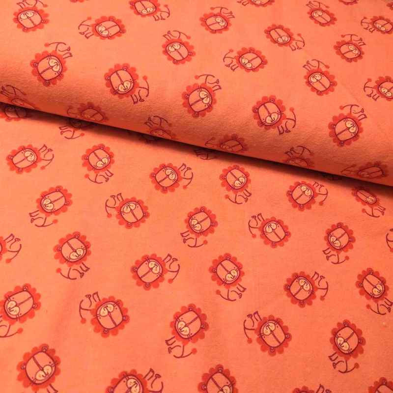 Little Lion FLANNEL on Orange - Fabric Design Treasures