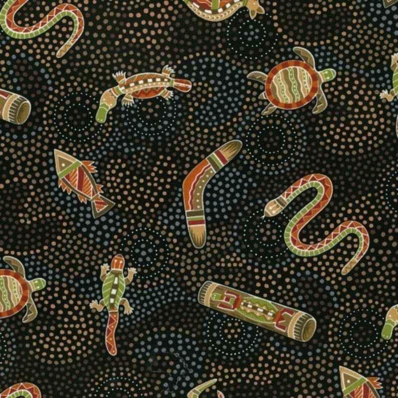 Lizard fabric, Boomerang fabric, Aboriginal Australian Art Inspired