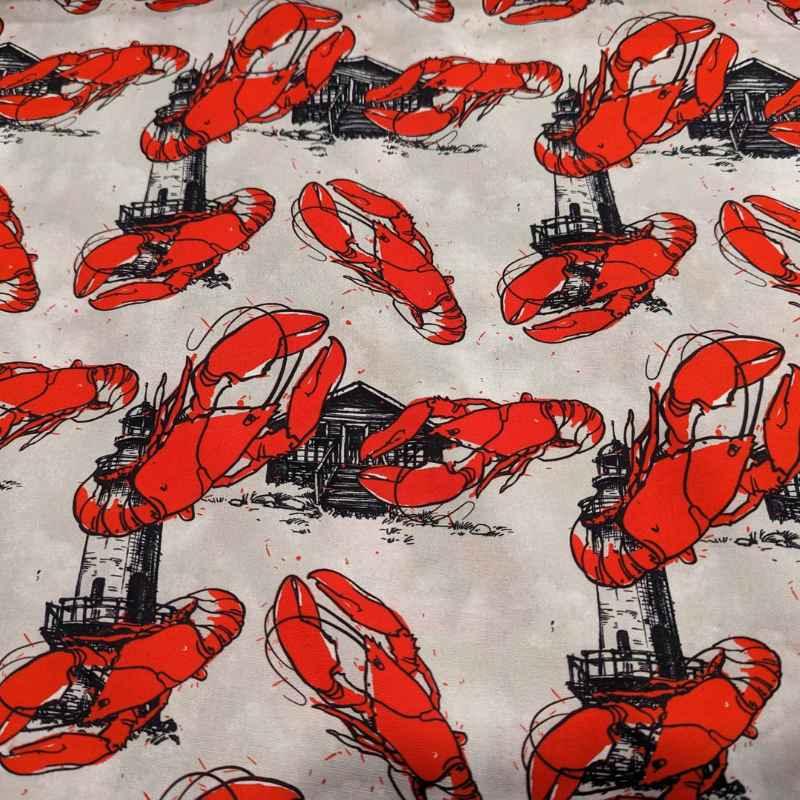 Lobster Fabric on Beige, By the Sea Collection, Cotton Fabric