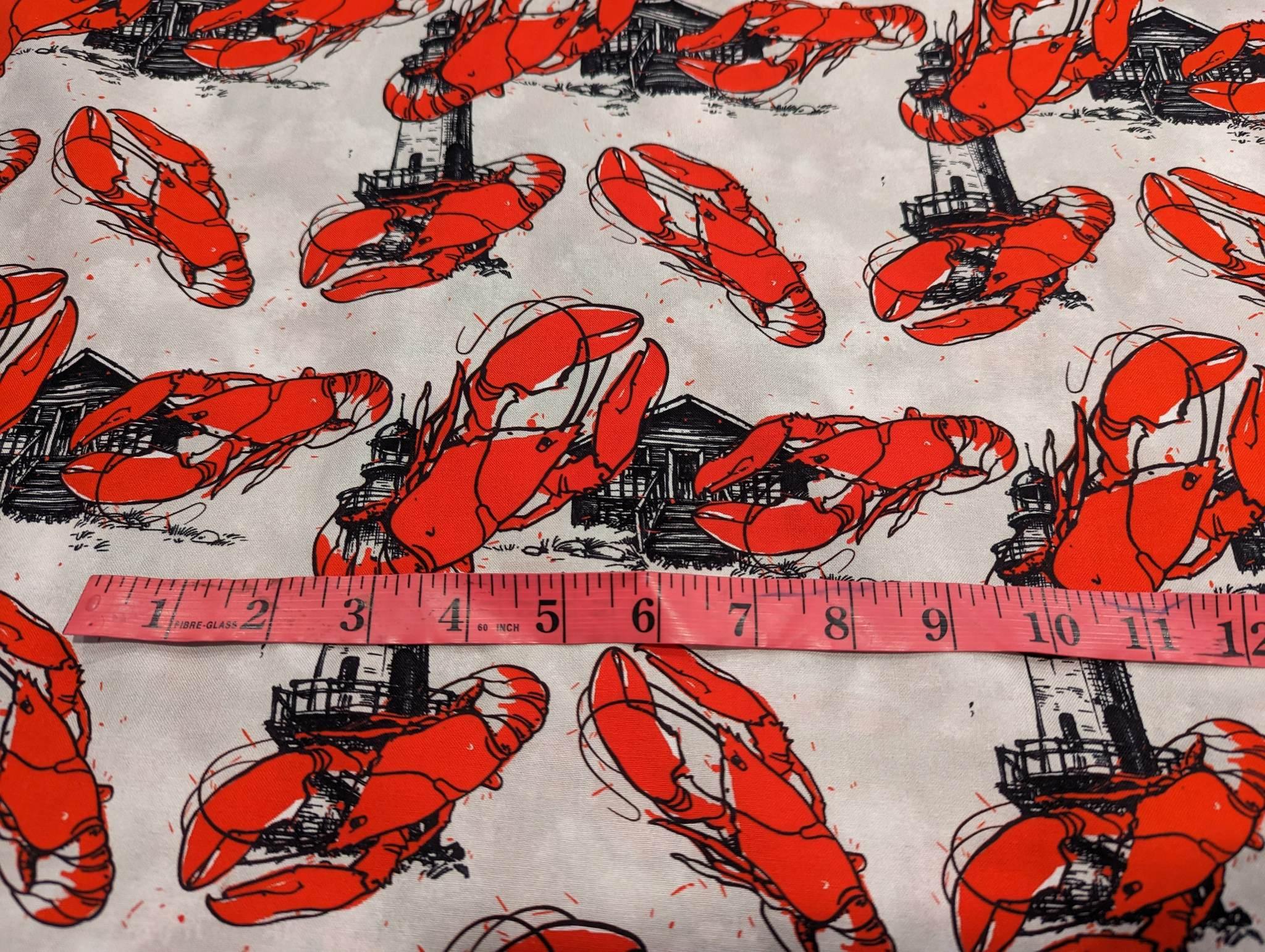 Lobster Fabric on Beige, By the Sea Collection, Cotton Fabric
