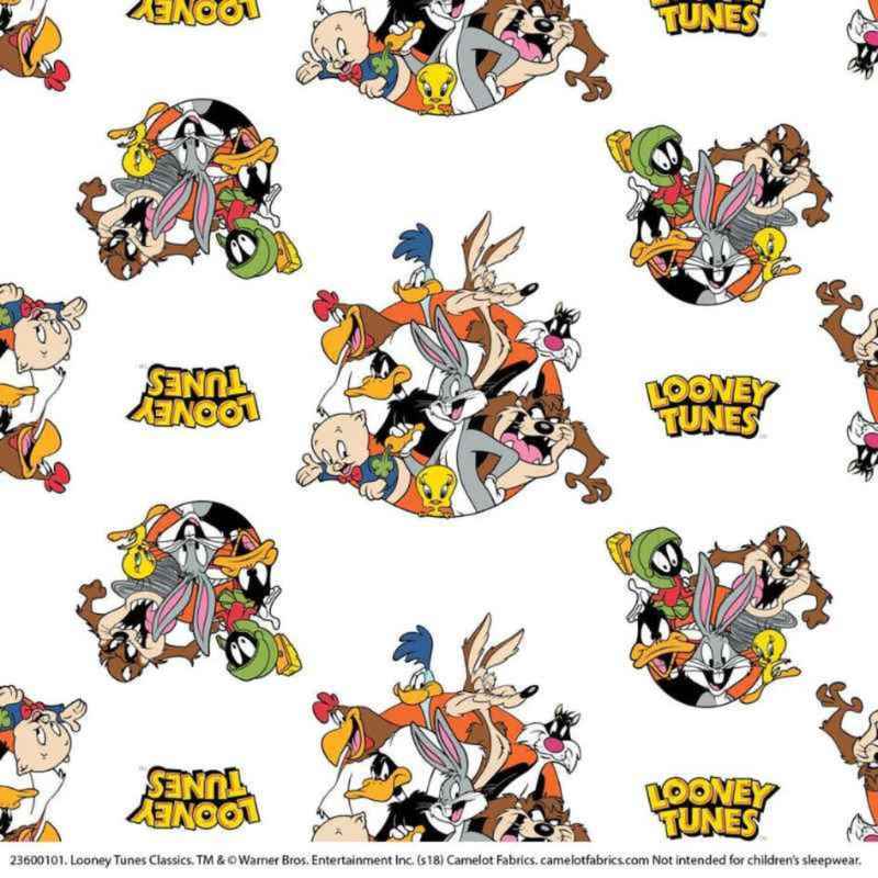 Looney Tunes, That's All Folks! - Cotton in White | Fabric Design Treasures