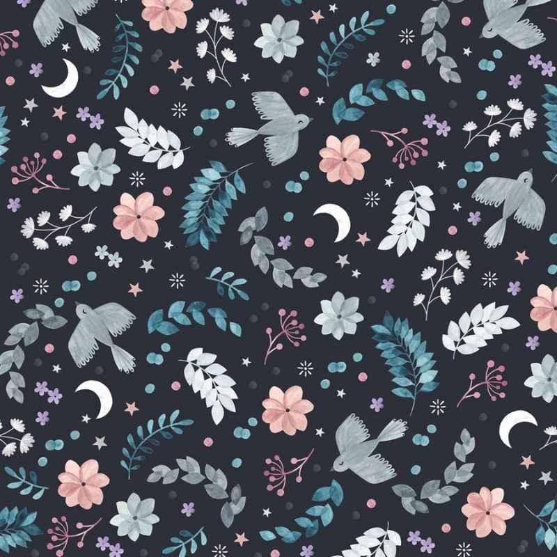 Love Bird and Floral Fabric Dashwood Studio - Nightfall 1943 - Fabric Design Treasures