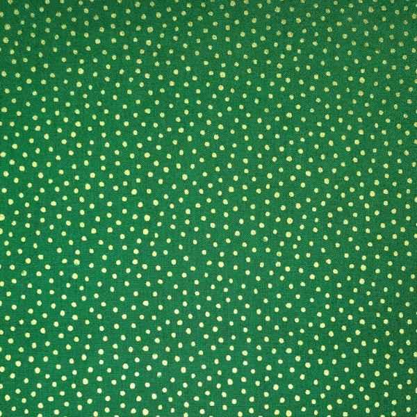 Makower Christmas Fabric, Santa Express, Gold Dots on Green