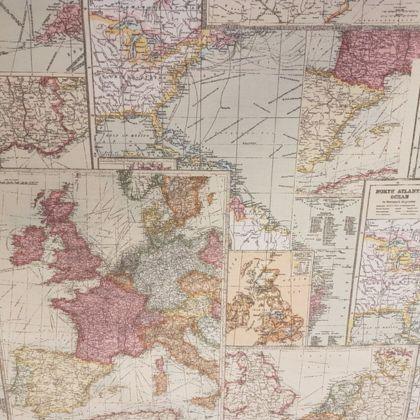 Map Fabric, Vintage World Map, Printed cotton canvas - Fabric Design Treasures