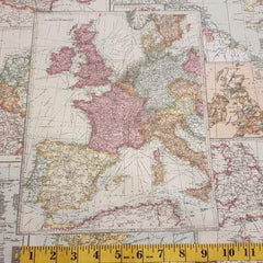 Map Fabric, Vintage World Map, Printed cotton canvas