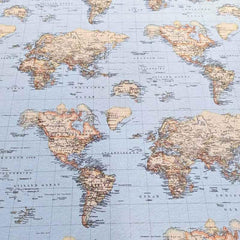 Map Fabric, World Map, Printed Cotton Canvas