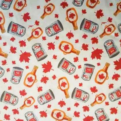 Maple Syrup fabric, Maple Syrup Bottle and Cans and Maple Leaf on White