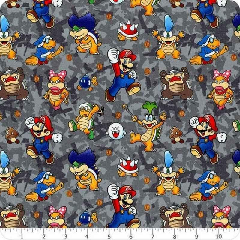 Mario & Gang 100% Quilting Cotton Super Nintendo Fabric